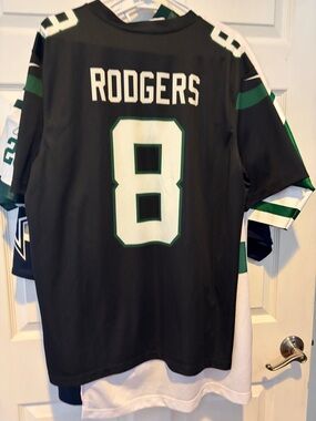 Rodgers #8 Black and Green Football Jersey